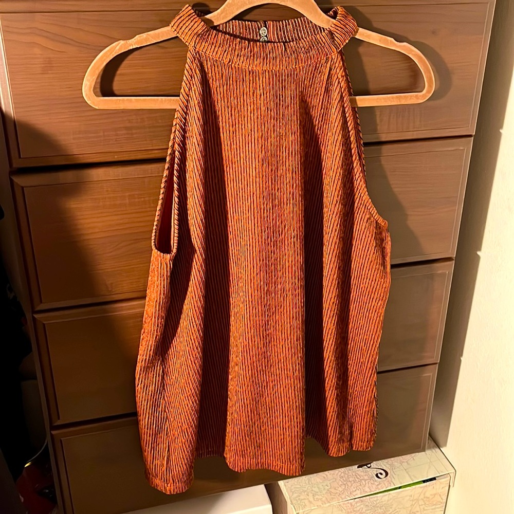 Ann Taylor Sleeveless Blouse - Burnt Orange & Black with Keyhole Back